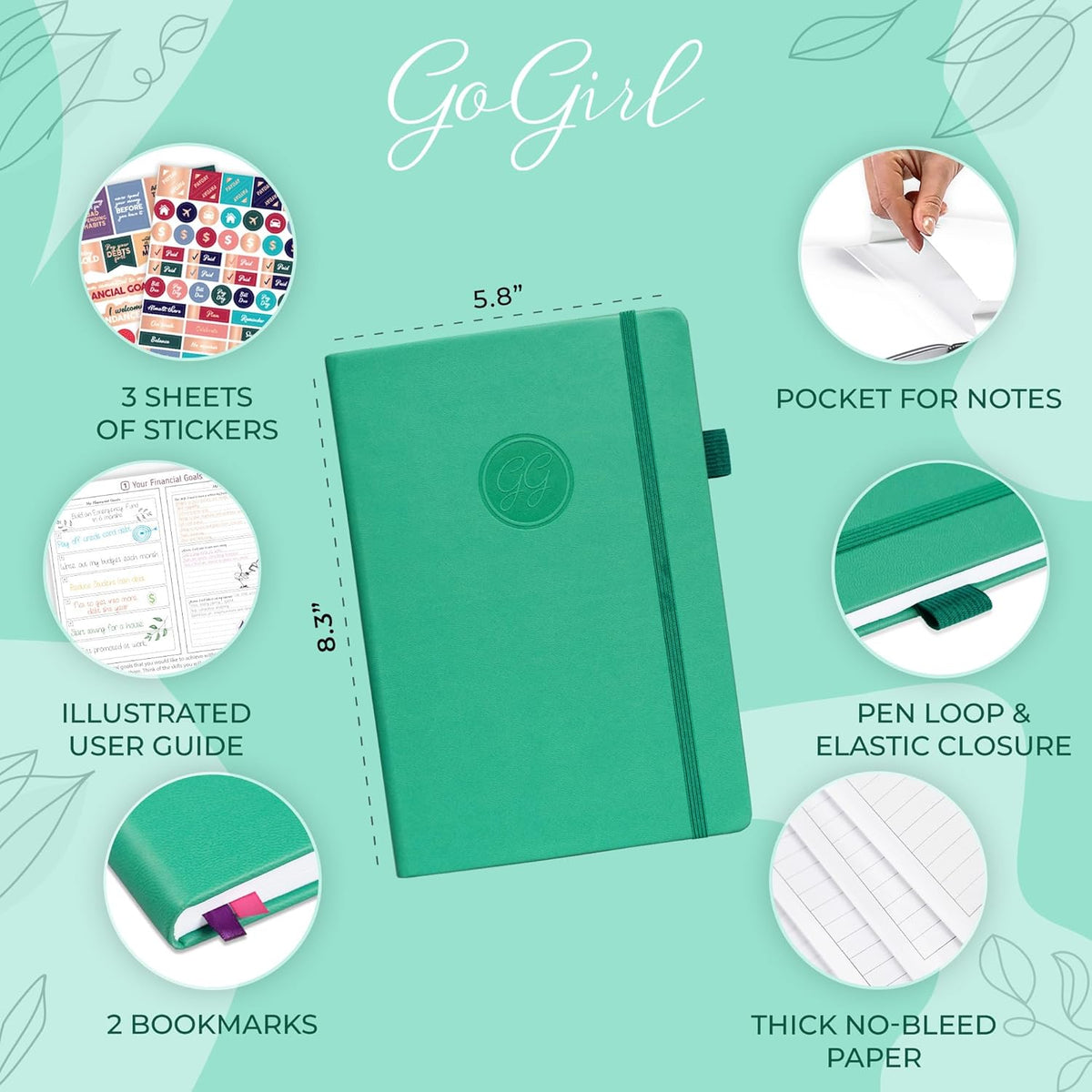 GoGirl Budget Planner – Monthly Financial Planner Organizer Budget Book. Expense Tracker Notebook Journal to Control Money, A5 (Emerald)