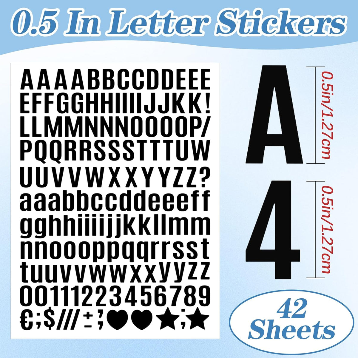 Letter Stickers Small Alphabet Stickers Numbers and Letters Self Adhesive Vinyl Waterproof Sticker for Scrapbooking, Water Bottles,Cup,Mailbox Address,Sign,DIY Crafts Art (Black, 0.5 Inch)