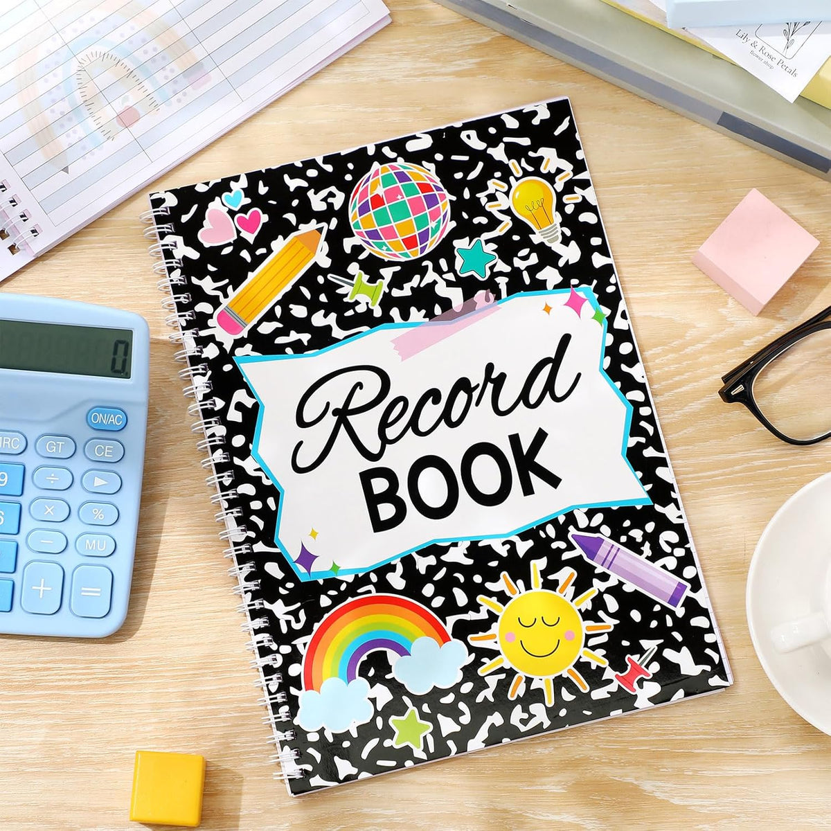 Fuyoooo Teacher Record Book Teacher Grade Books 2025-2026 Spiral Bound Record Class Grade Book Office Favors Gift for Classroom Attendance Supplies Decoration Double Sided(Black Dots)