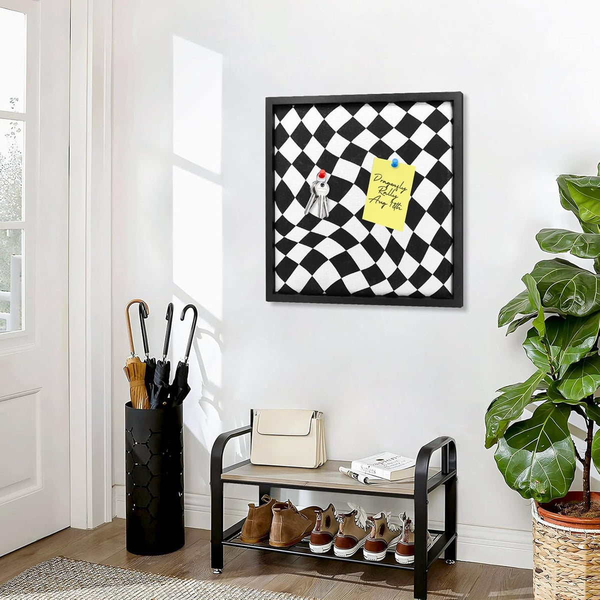 Cork Bulletin Board with Decorative Black and White Linen – 20x20 Inch Square Pin Board for Walls, Girls Vision Board for Organizing Notes, Photos & Reminders, Perfect for Office & Home