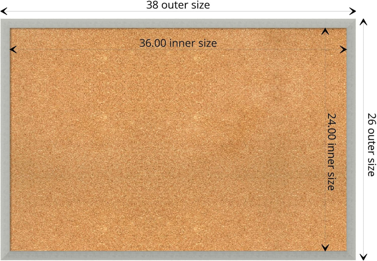 Amanti Art Natural Cork Board for Wall, 26x38 Vision Board with Silver Wood Frame, Large Corkboard Office Decor for Home Organization, Casual Corkboard Pinboard to display items for home organization