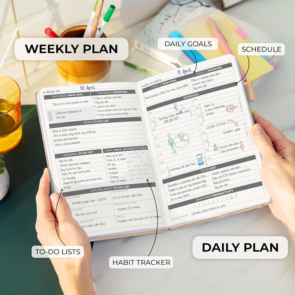 Clever Fox Daily Planner – Undated Planning Notebook with Hourly Schedule & To-Do List – Personal Day Task & Work Organizer, 6 Months (Pearl)