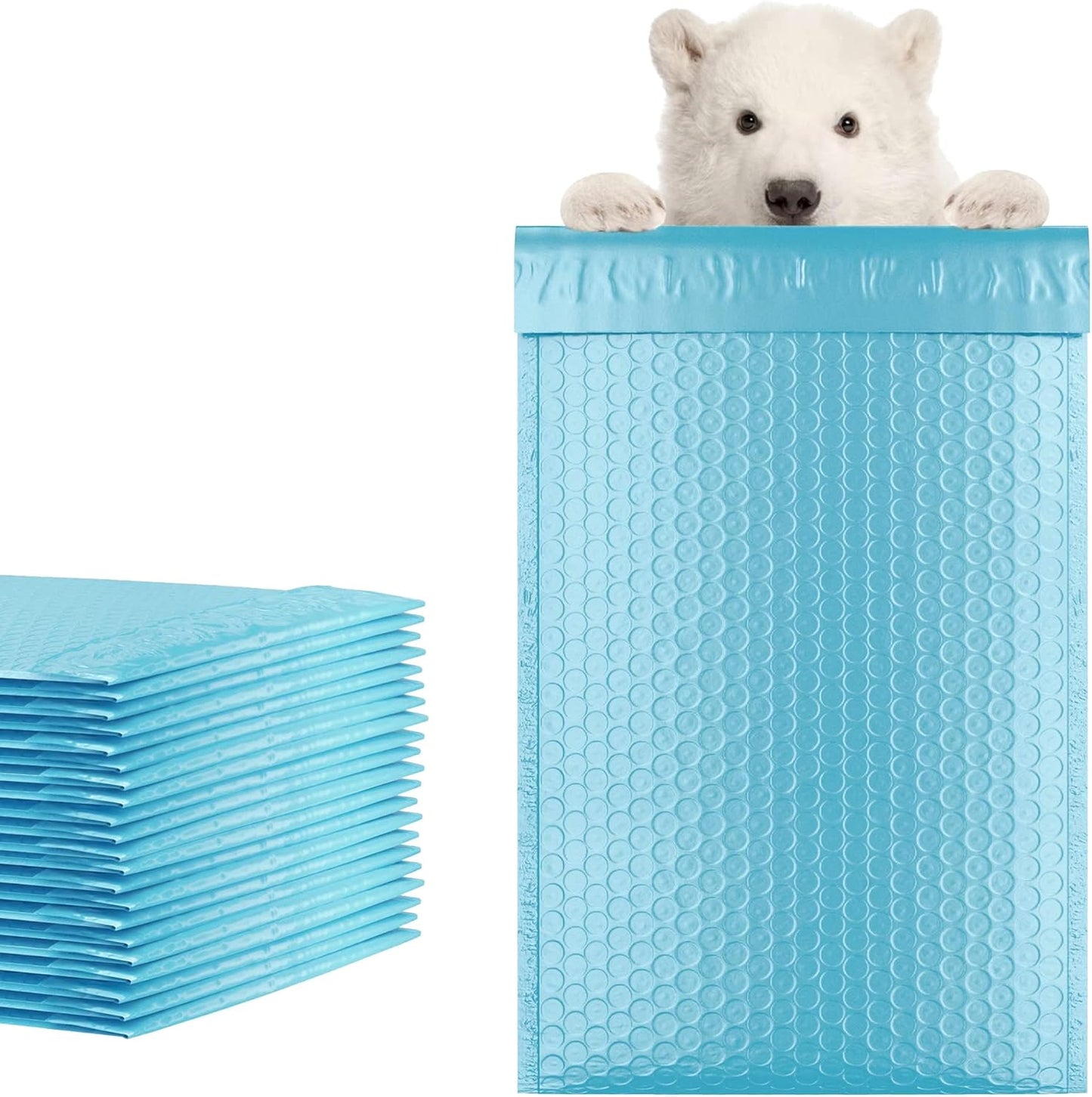Light Blue Poly Bubble Mailers Self Seal, 5 x 9 Inch. Pack of 200 Bubble Packaging Envelopes for Shipping. Durable Padded Envelopes Waterproof. Self Seal Padded Mailers. Shipping Packages