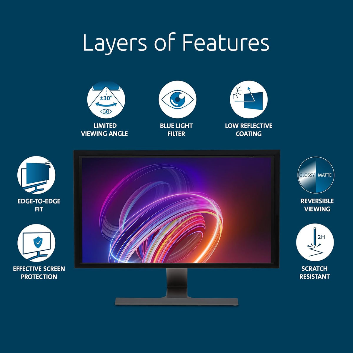 Kensington 23.8 inch Computer Privacy Screen for Desktop, 16:9 Widescreen Monitor, FP238W9 Anti-Glare Blue Ray Reduction Computer Privacy Filter, Matte and Glossy Viewing Options, K55416WW