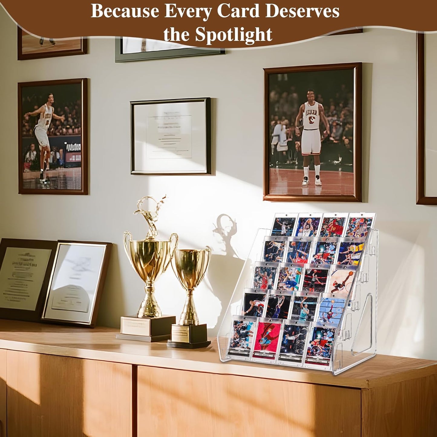 2 Pack Elevated 5 Tier Clear Acrylic Card Display Stand for Trading Cards, Sports Cards, Greeting Cards, Stickers – Slanted Holder for PSA Slabs, Vendors, Collectors & Retail (5 Tier 2 Pack)