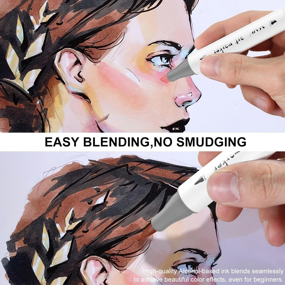SFAIH Skin Tone Alcohol Markers Brush Tip - 25 Portrait Color Markers for Drawing, Coloring - Fast-Drying, Blendable Ink Marks for Artist Adults - Refillable Ink