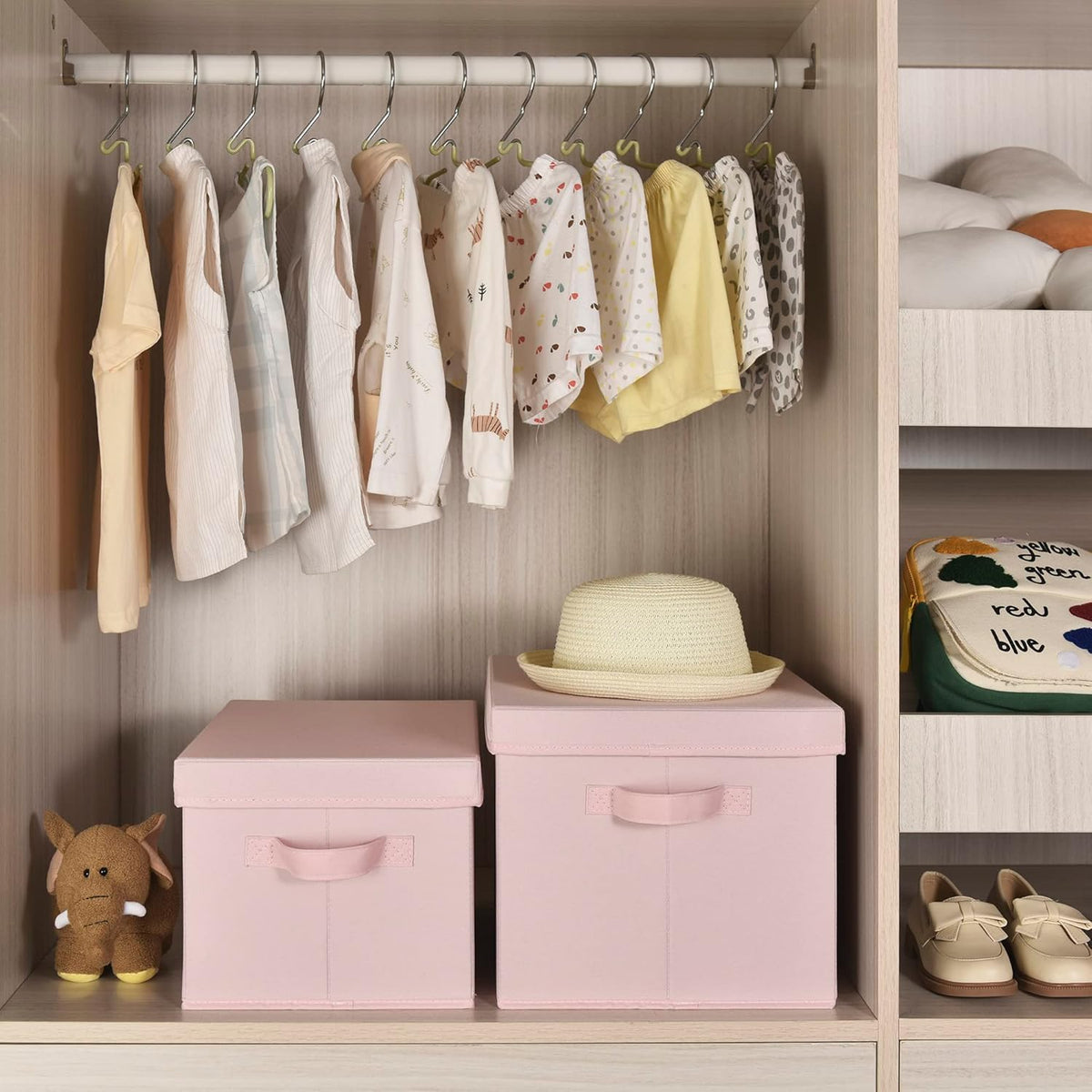 GRANNY SAYS Storage Bins Fabric, Large Storage Bins with Lids, Collapsible Storage Box Closet Shelf, Decorative Storage Baskets for Organizing Bedroom Dorm Nursery, Pink, 3-Pack