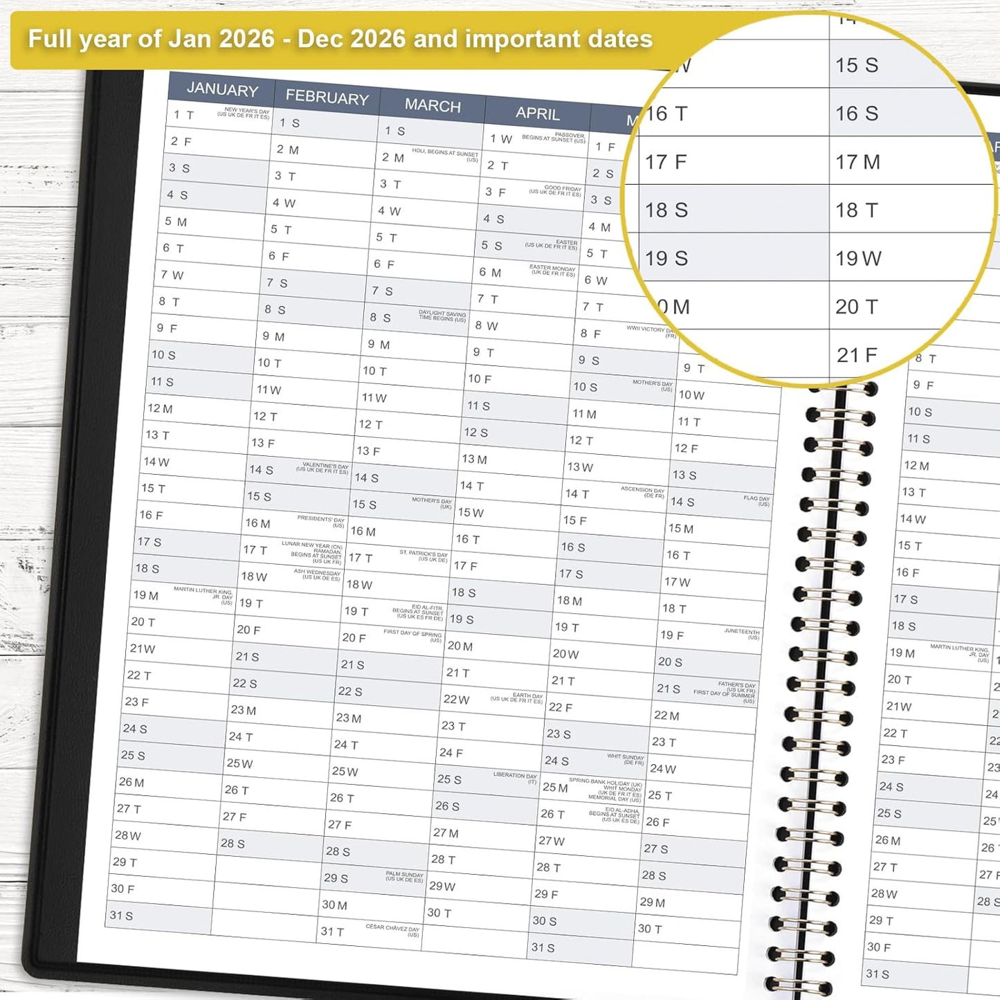 Appointment Book/Planner 2026 - Weekly Appointment Book 2026, January 2026 - December 2026, Daily/Hourly Planner with Tabs, 15 Minutes, 8.26" x 11.4", Wirebound - Black