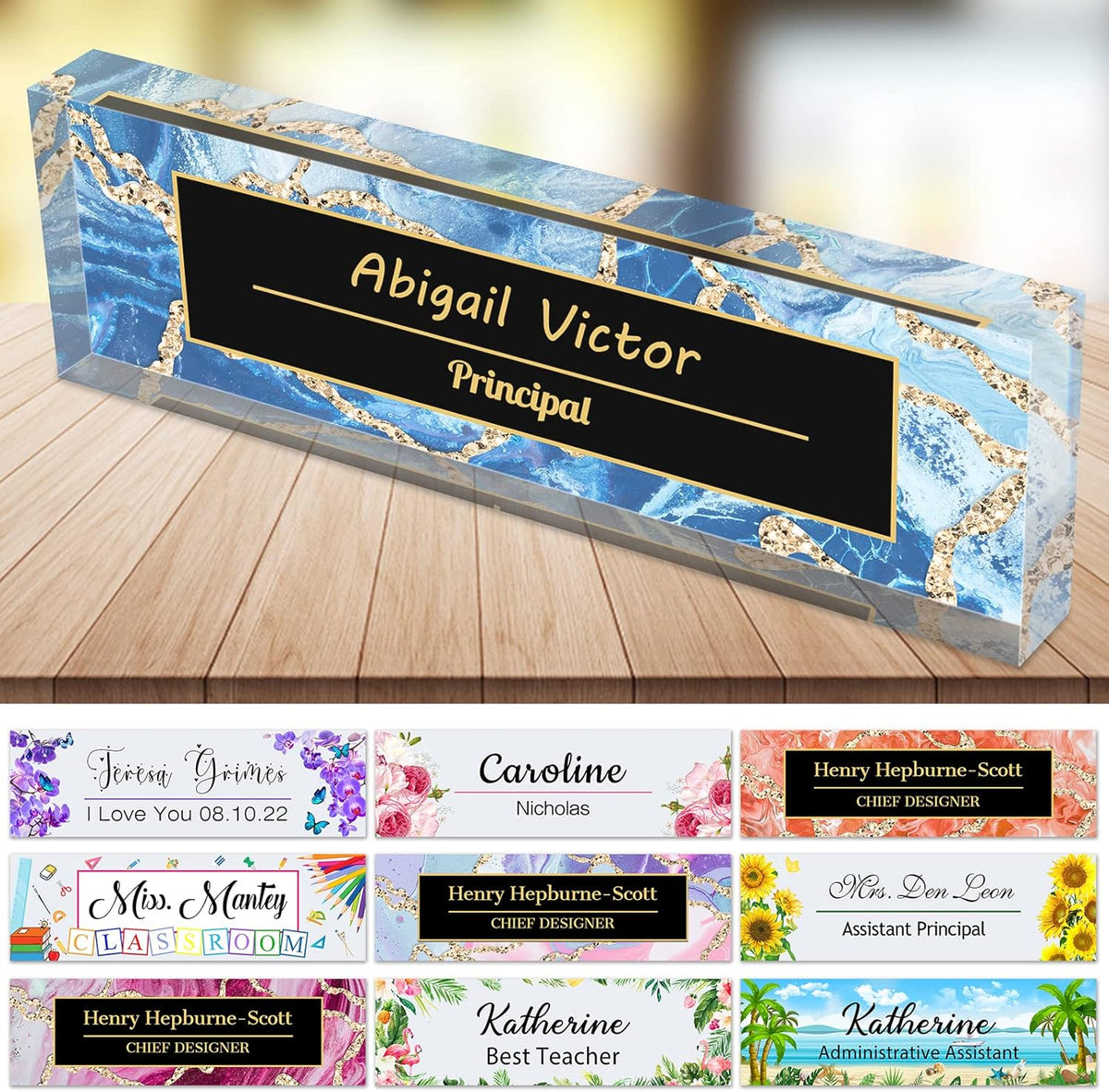 Desk Name Plate Personalized Custom Name Plaque Sign for Desks Office Customized Desk Plate Acrylic Block Decor Gift 8x2.5 inch