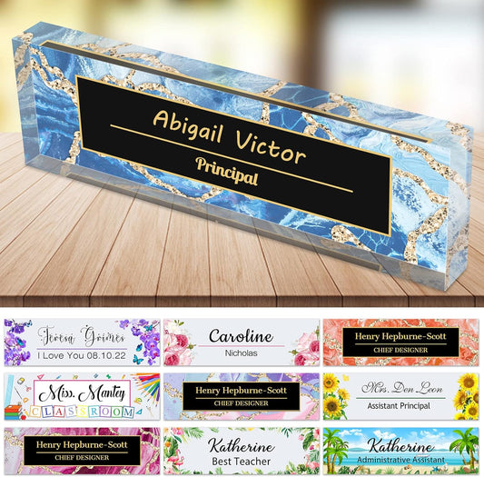 Desk Name Plate Personalized Custom Name Plaque Sign for Desks Office Customized Desk Plate Acrylic Block Decor Gift 8x2.5 inch