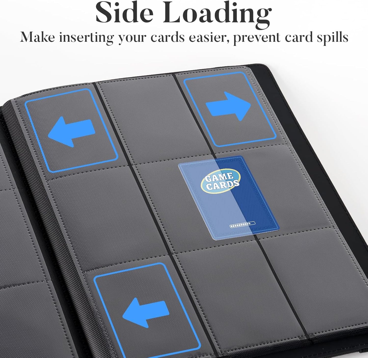 Trading Card Binder 9 Pocket, Fabmaker PU Cover Card Collection Binder for 360 Cards, Premium Card Book, Sturdy Card Holder Folders, Card Album for YuGiOh, MTG, TCG, Game Cards & Sports Cards, Grey
