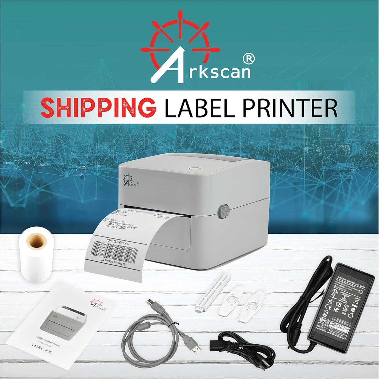 2054K-USB Upgraded 2054A Shipping Label Printer for Windows Mac Chromebook, Support Amazon Ebay Paypal Etsy Shopify ShipStation UPS USPS FedEx, fit Roll & Fanfold 4x6 Direct Thermal