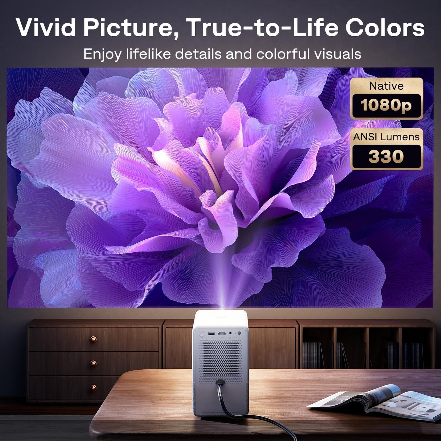 Aurzen Roku TV Smart Projector with Wifi and Bluetooth, D1R Cube Roku Streaming Experience Built-in, Sealed Optical Engine, 1080P FHD, Dolby Audio, Portable Mini Projector for Home/Outdoor Movies