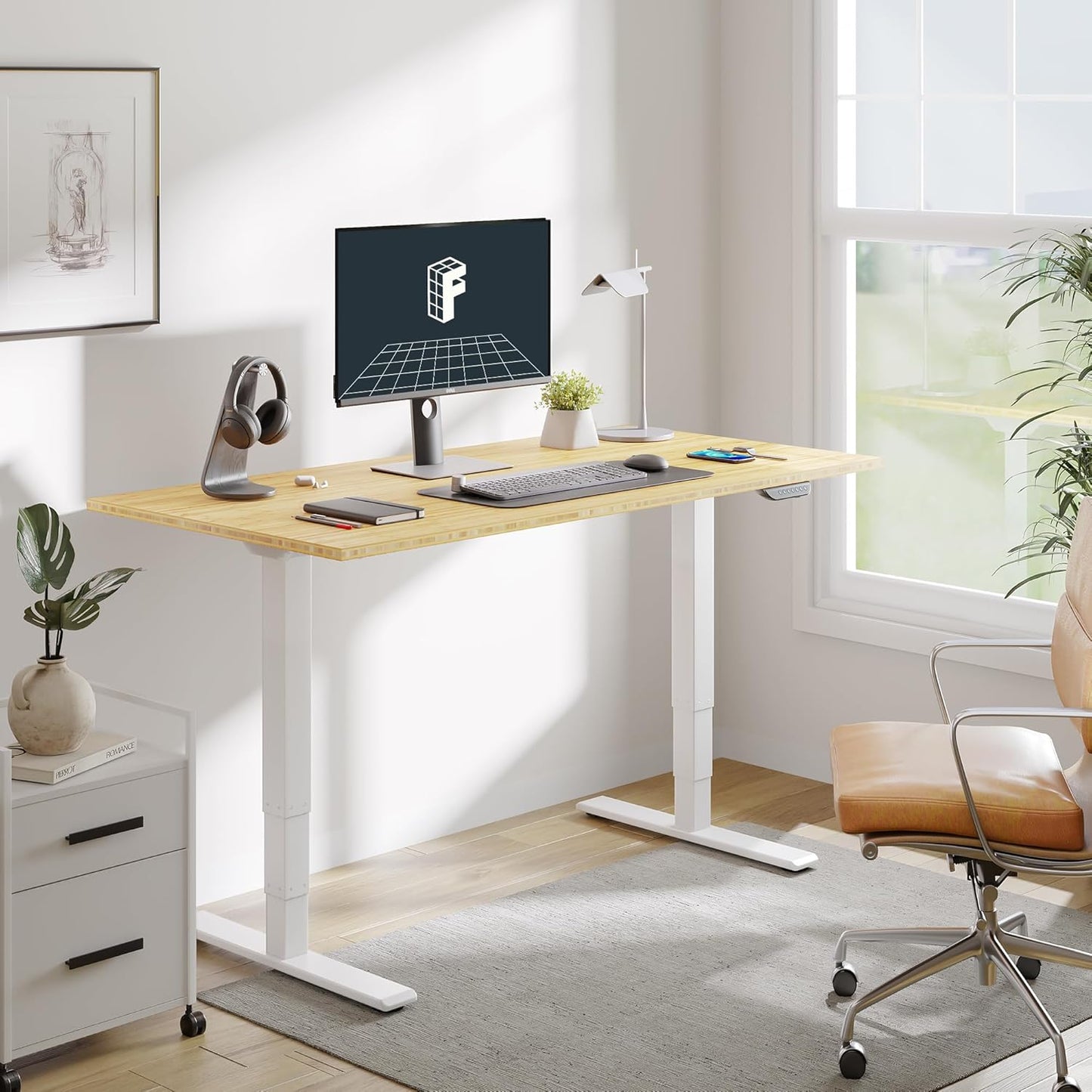 FLEXISPOT E6 MAX Bamboo Dual Motor 3 Stages Standing Desk 72x30 Inch Whole-Piece Board Electric Height Adjustable Stand Up Desk 150KG Load Capacity(White Frame + Bamboo Desktop)
