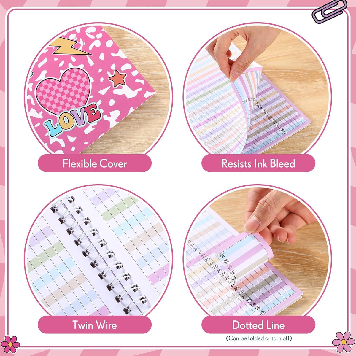 Teacher Record Book Teacher Grade Book Spiral Bound Record Class Gradebook Office Favors Gift for Classroom Attendance Decoration Double Sided Color Printing(Pink)
