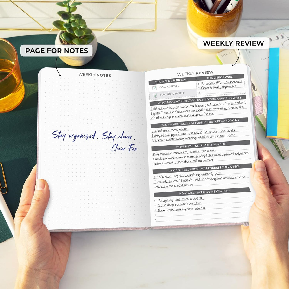 Clever Fox Daily Planner – Undated Planning Notebook with Hourly Schedule & To-Do List – Personal Day Task & Work Organizer, 6 Months (Rose Gold)