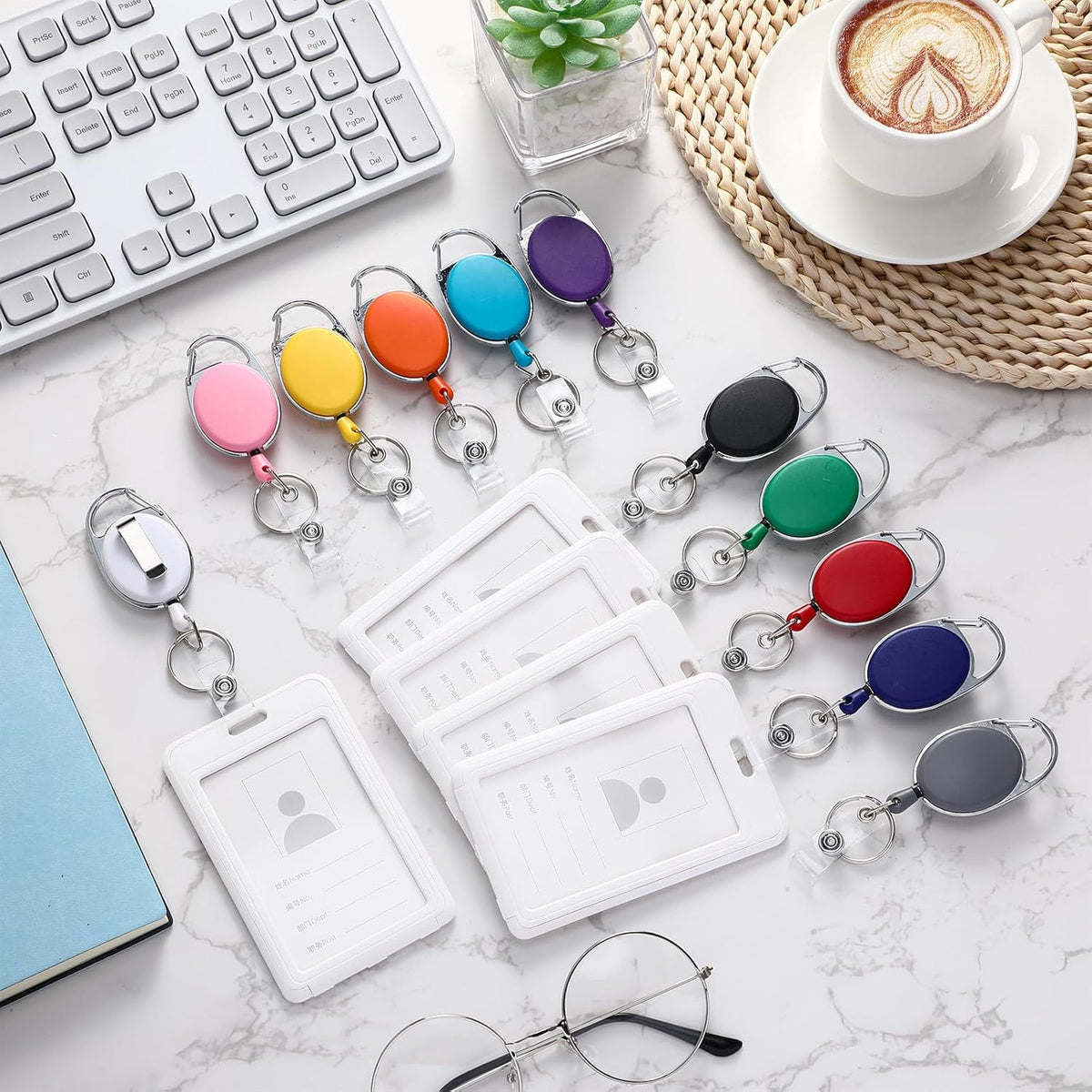 Honoson 30 Pcs Heavy Duty Retractable Badge Reels Batch ID Badge Holder Retractable Clip Bulk Key Holder with Ring for Office Worker Employee, Doctor Nurse Gifts (Cute Color)