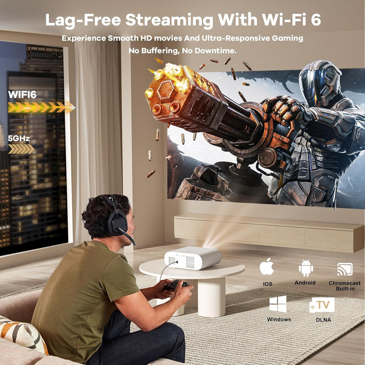 Projector Compatible with Google TV|1800 ANSI|Auto Lens Cap&4D Keystone|Auto Focus|Voice Control Portable Outdoor Projector 4K with WiFi and Bluetooth, Sovboi Smart Proyector for Netflix Home Theater