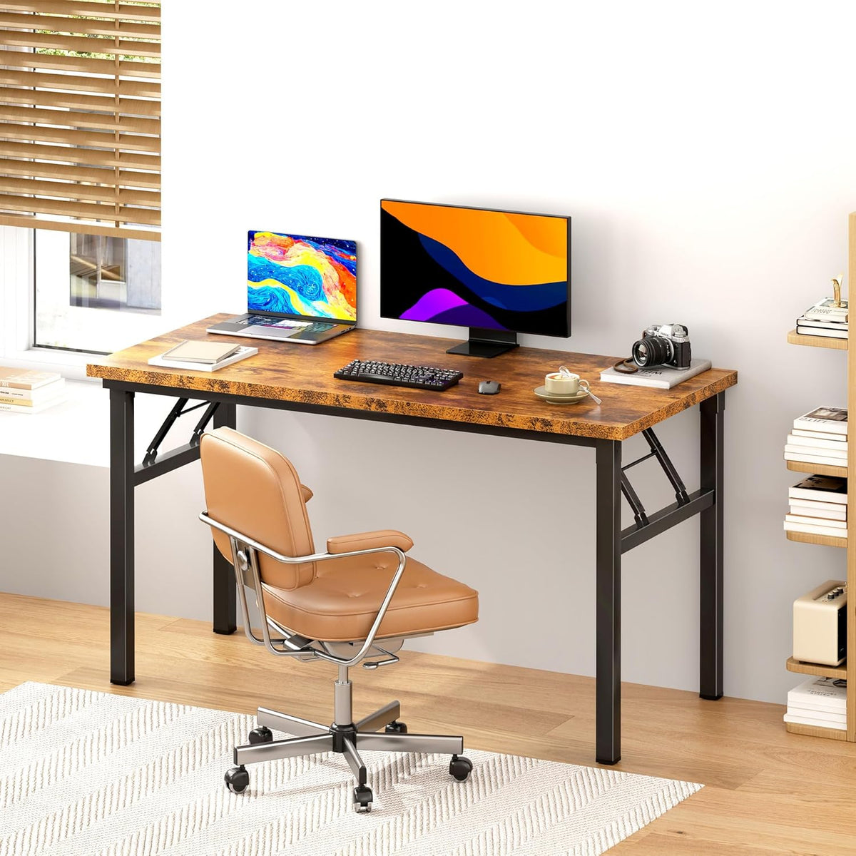 DlandHome Folding Table Computer Desk Workstation Table Conference Table Home Office Desk, Fully Assembled (47 Inches, Retro)