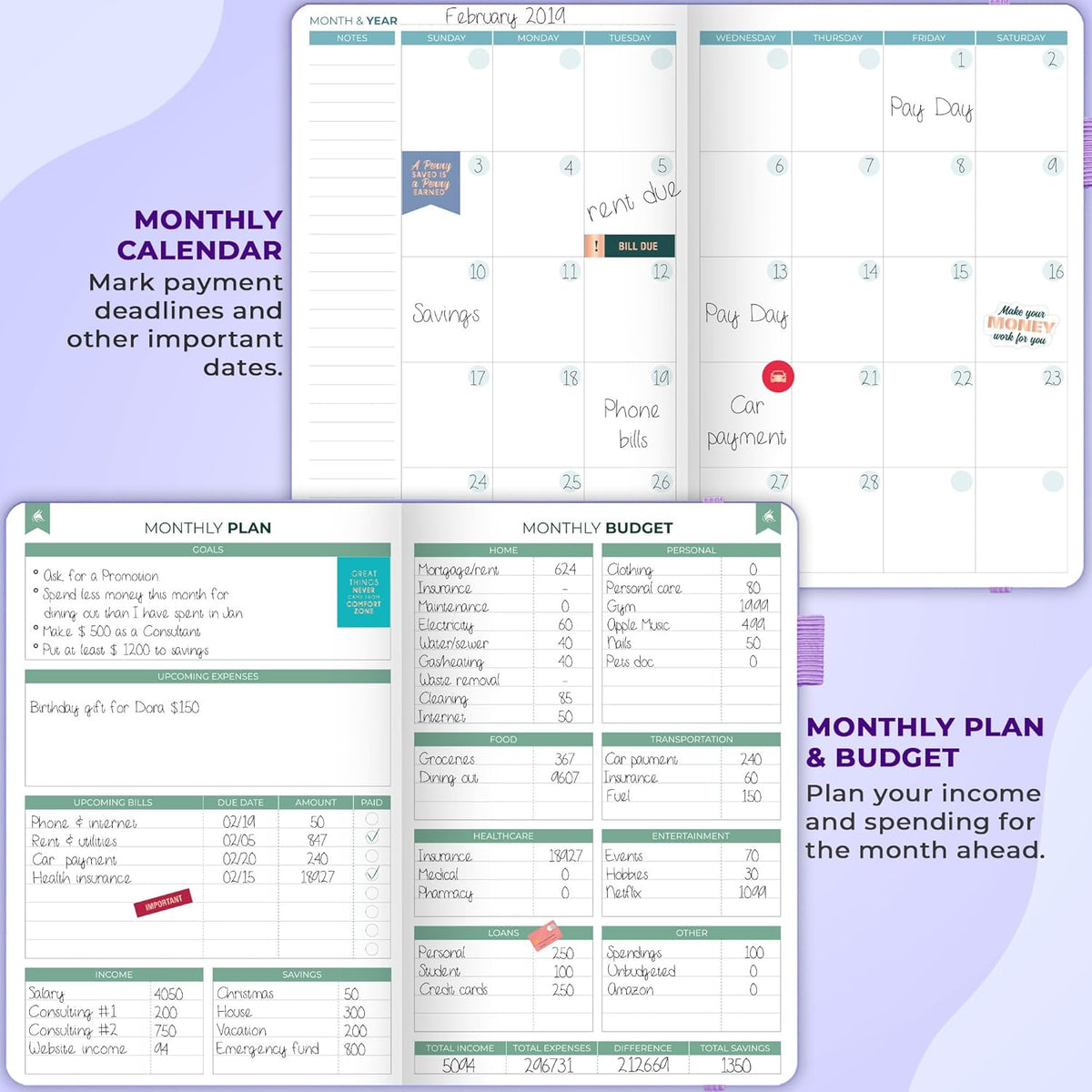 Clever Fox Budget Book 2.0 – Simple Budgeting Planner for Beginners – Financial Notebook with Money Spending, Debt & Bill Tracker (Lavender)
