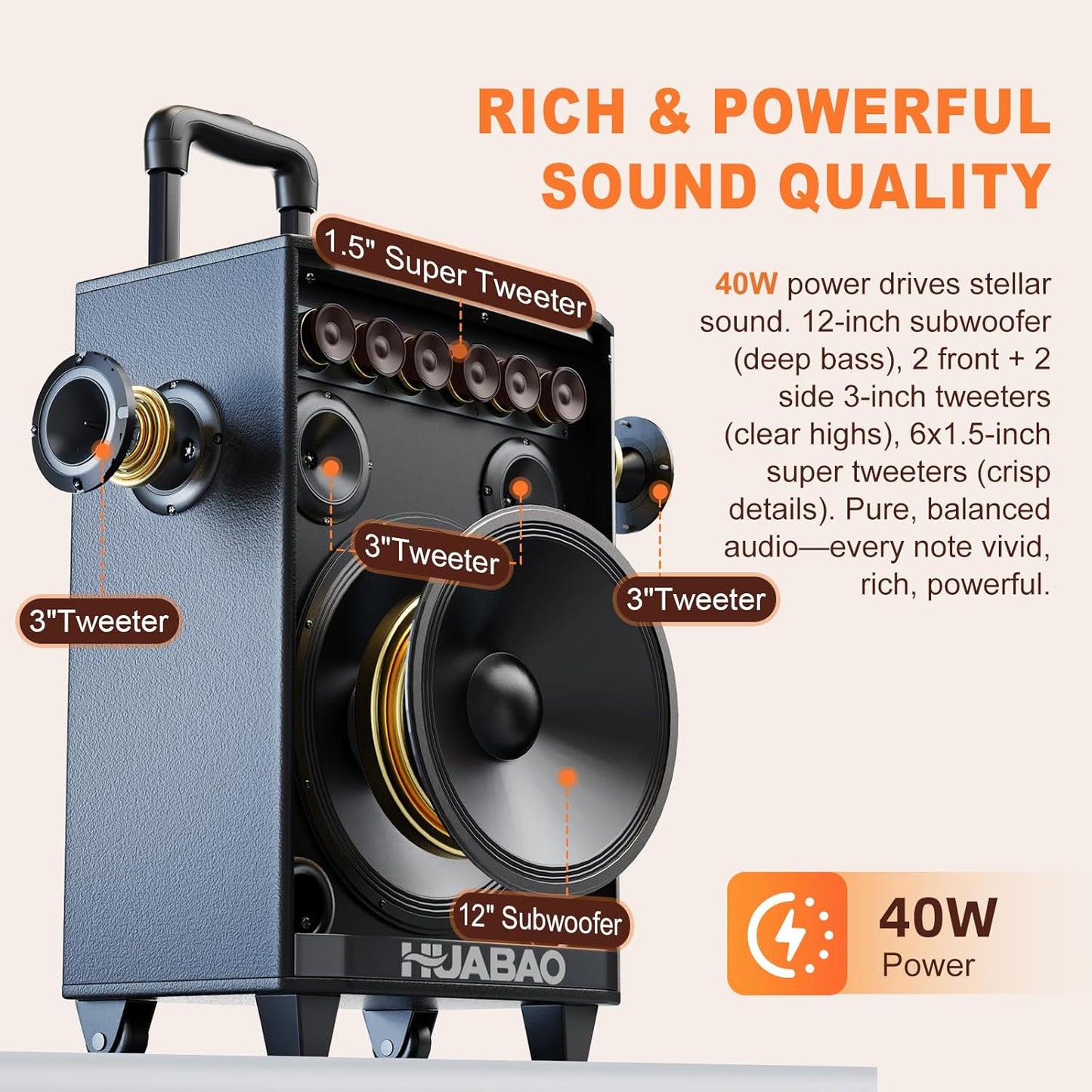 Large Bluetooth Karaoke Speaker with 2 Wireless Microphones, 11 Speaker System with 8800mAh Battery, Trolley PA System with Lights, Remote, FM/AUX/USB/TF, Bass & Treble Adjust, Ideal for Outdoor Party
