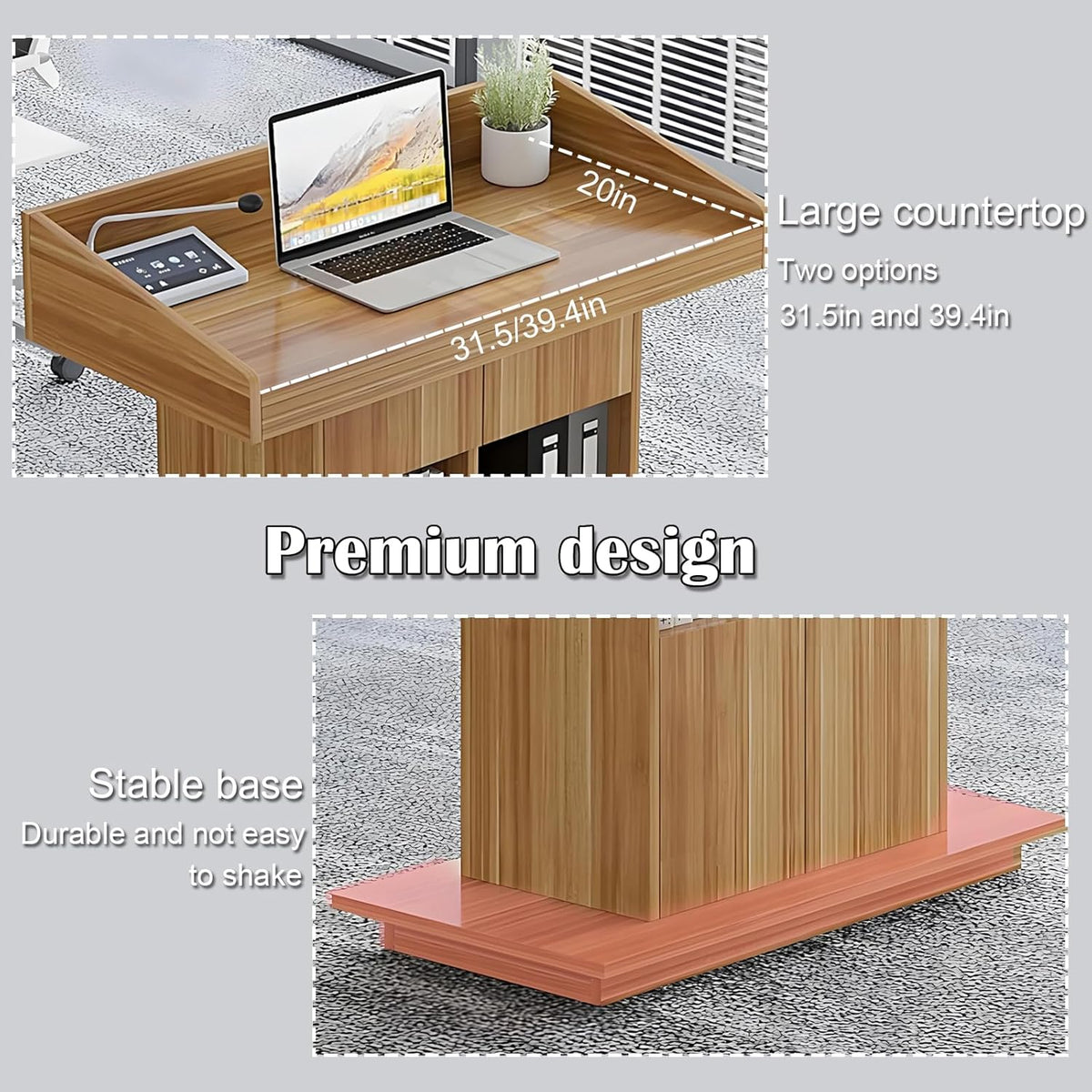 Solid Wooden Podium Stand Podiums for Classroom Lectern Podium Stand Wood Church Pulpit with 3 Levels of Storage and Heightened Baffles (Wood Color, 31.5in)