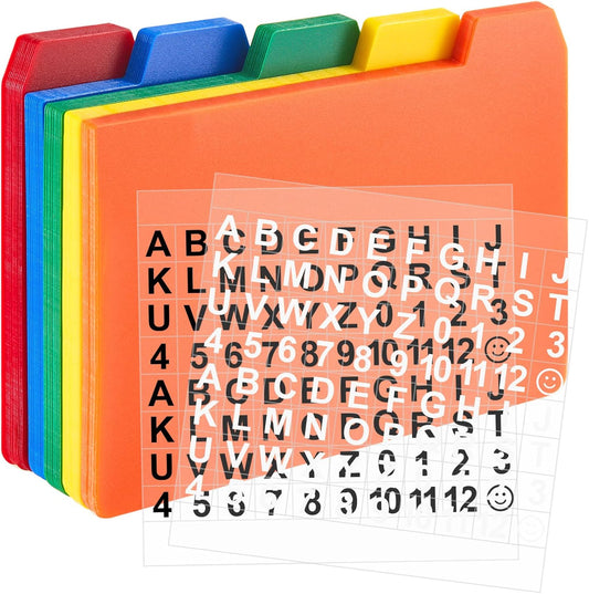 Lewtemi 50 Pcs Index Card Dividers 4 x 6 Inch Index Card Dividers with Tabs Guides with 2 Pcs Alphabet Number Stickers for Office Recipe Business (Assorted Color)