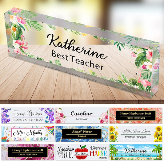 Desk Name Plate Personalized Custom Name Plaque sign for Desks Office Customized Desk Plate Acrylic Block Decor Gift 8x2.5 inch