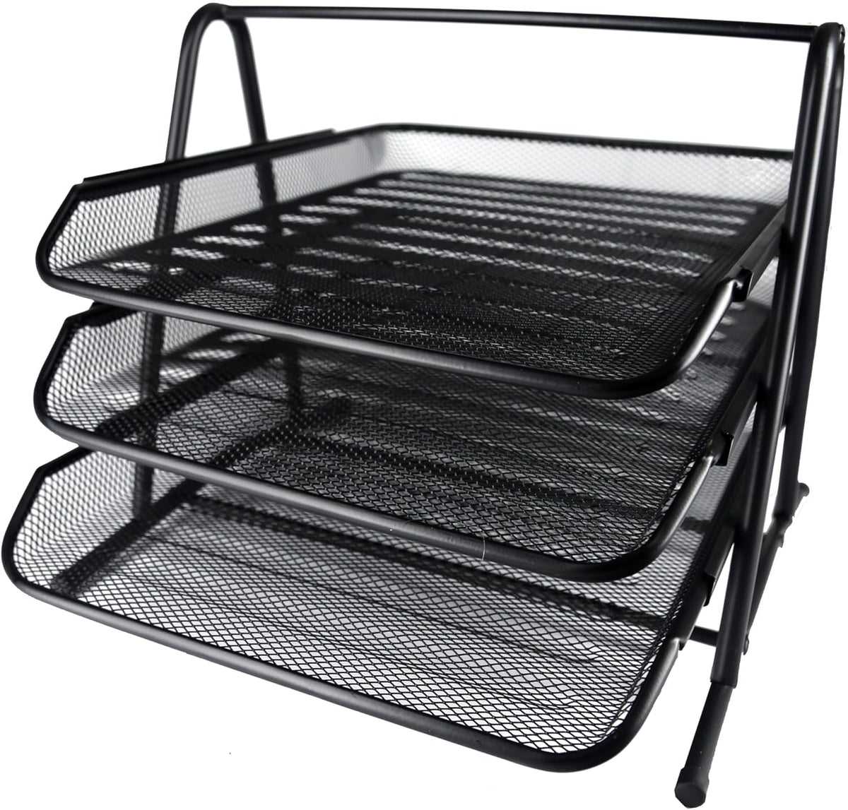 Huron Desktop Horizontal File Binder Organizer Storage Letter Tray, 3 Slot, Black Steel Mesh