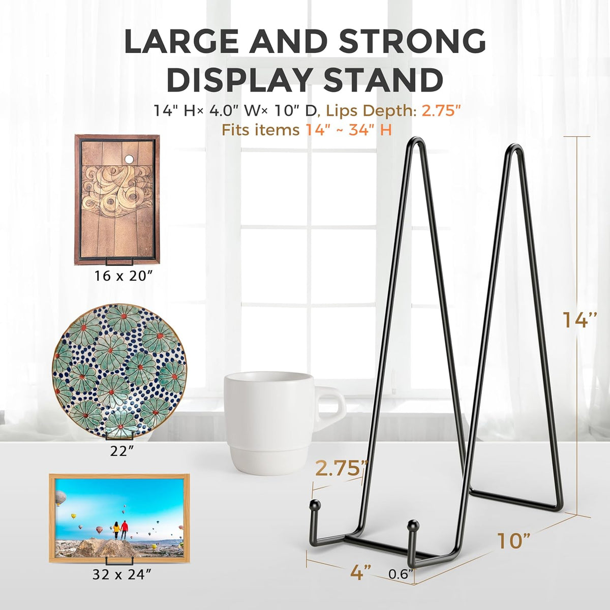 TR-LIFE 14 Inch Heavy Duty Plate Stand (2 Pack) - Metal Display Easel for Large Plates, Platters, Picture Frames, Signs, and Posters