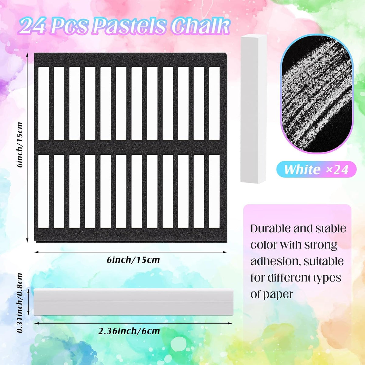 24 Pcs Soft Pastel Drawing Chalk Set Square Sketch Chalk Non-toxic Artist Pastel Sticks for Professional Artists Students and Art Lovers(White)