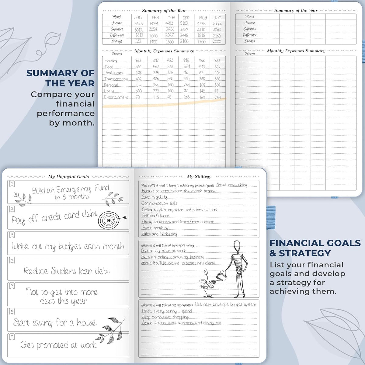 GoGirl Budget Planner – Monthly Financial Planner Organizer Budget Book. Expense Tracker Notebook Journal to Control Money, Compact (Light Blue)