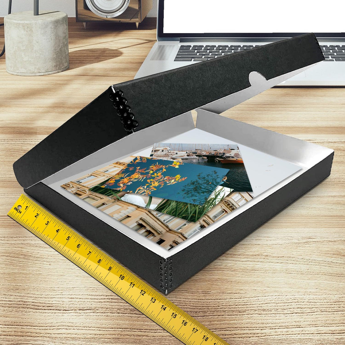 Golden State Art, Archival Folio Storage Box 13x19, Clamshell Design with Metal Edge, Preserve And Store Photos Documents Cards Prints Arts Crafts DIY, Black