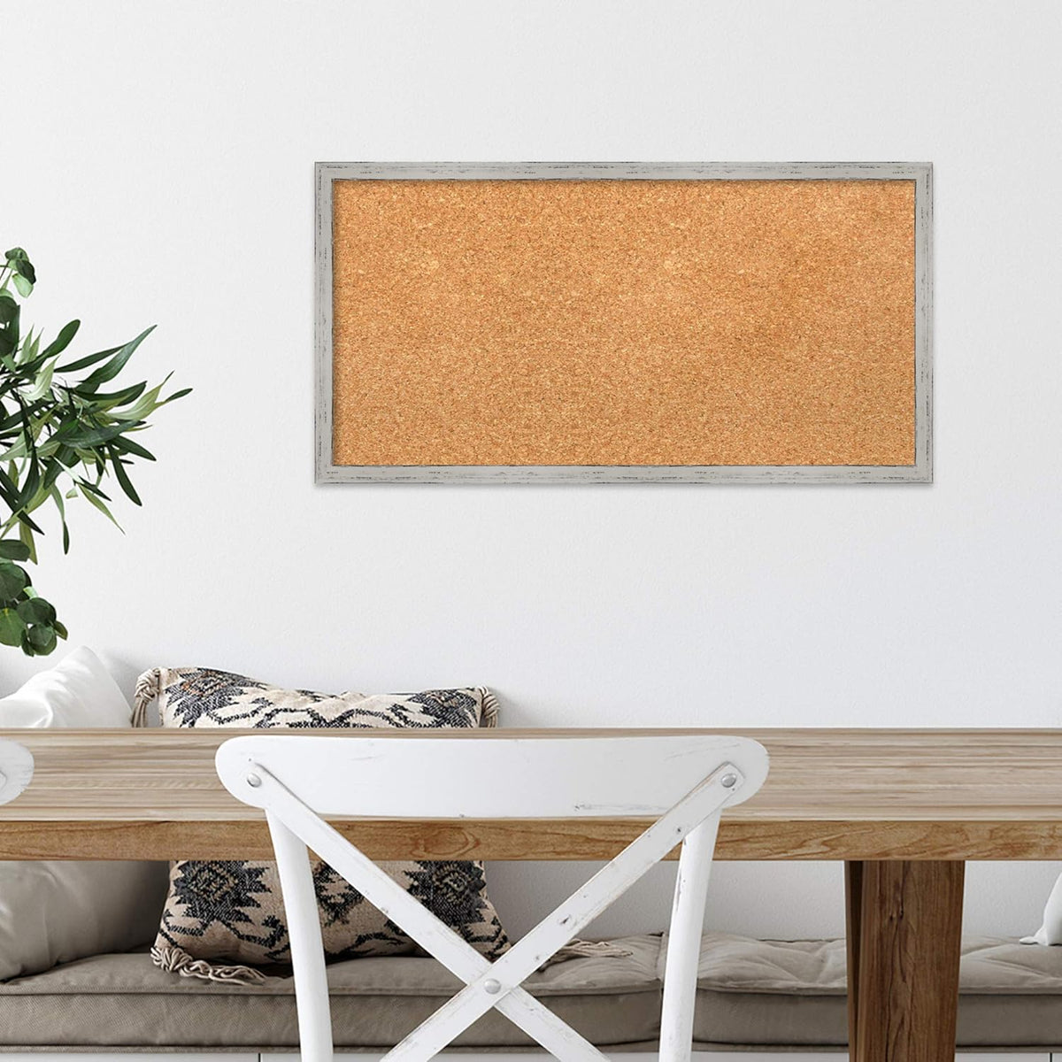 Amanti Art Natural Cork Board for Wall, 13x25 Vision Board with White Frame, Small Corkboard Office Decor for Home Organization, Cottage Corkboard Pinboard to Display Items for Home Organization in