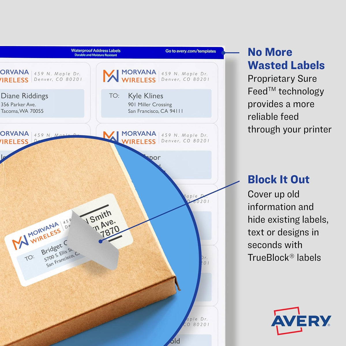 Avery Shipping Address Labels, Laser Printers, 2,000 Labels, 3-1/2 x 5, Permanent Adhesive, TrueBlock (5-Pack 5168)