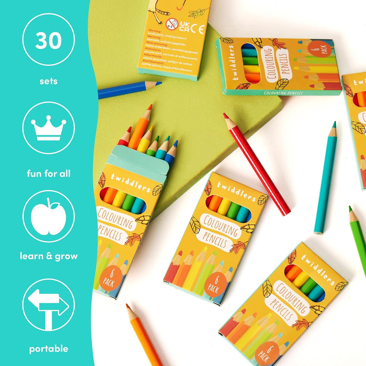 THE TWIDDLERS 30 Boxes of Mini Coloring Pencils for Kids, 6 Pencils Per Box, 180 Total, Bulk Colored Pencils School Supplies for Teachers, Classroom Prizes, Party Bag Fillers