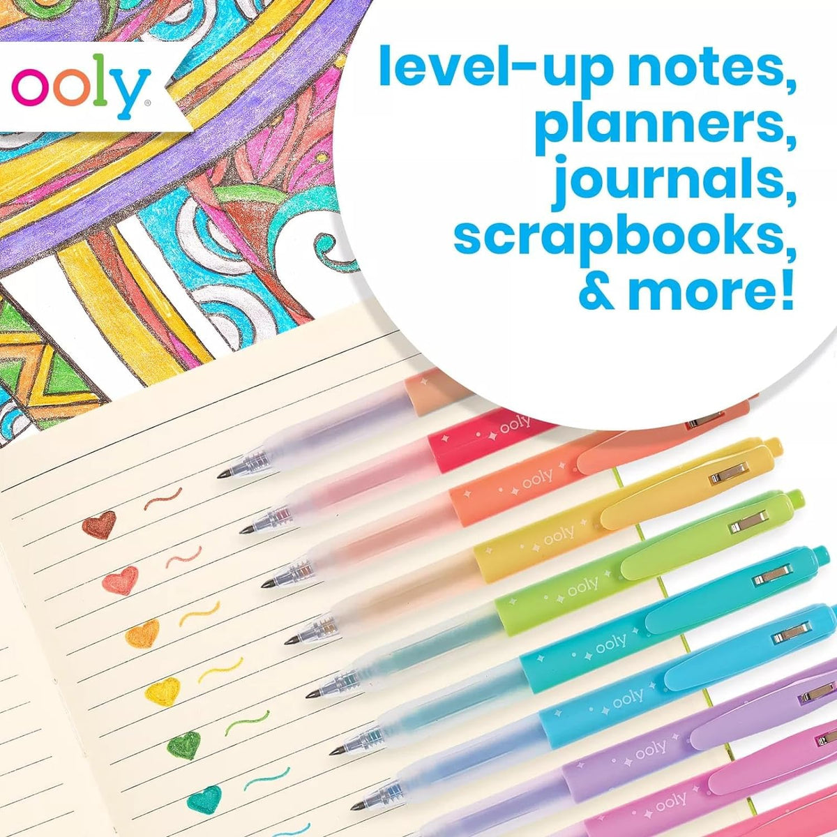 Ooly Oh My Glitter Gel Pens - Set of 4 Cute School and Art Supplies for Girls, Planner Pen with Comfort Grip, Ideal Retractable Glitter Pens for Decorations & Office Use, Back to School