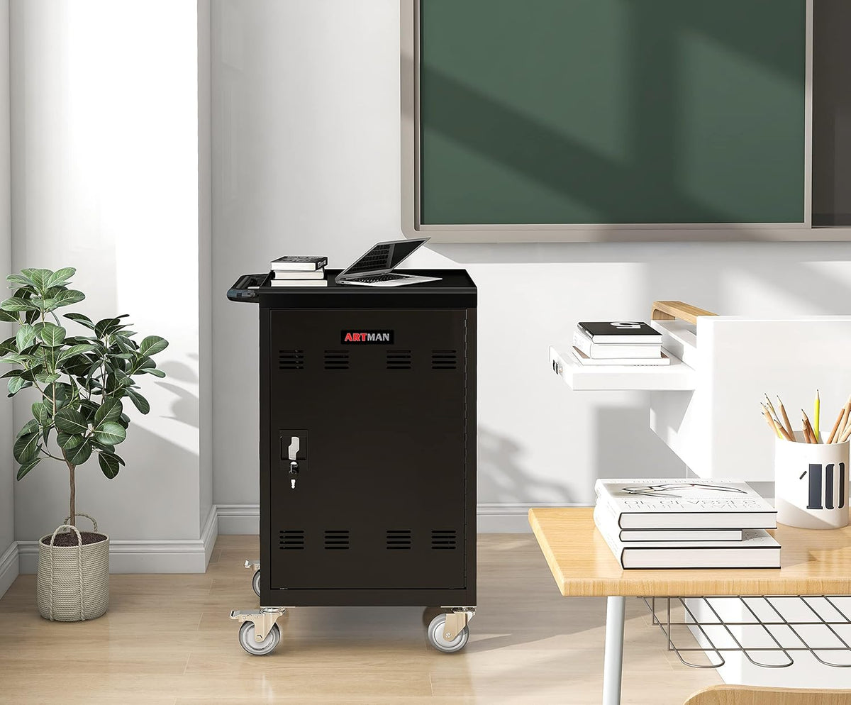 30-Device Mobile Charging Cart and Cabinet, Safety Charging Cart for iPads, Chromebooks, Tablets, Laptops