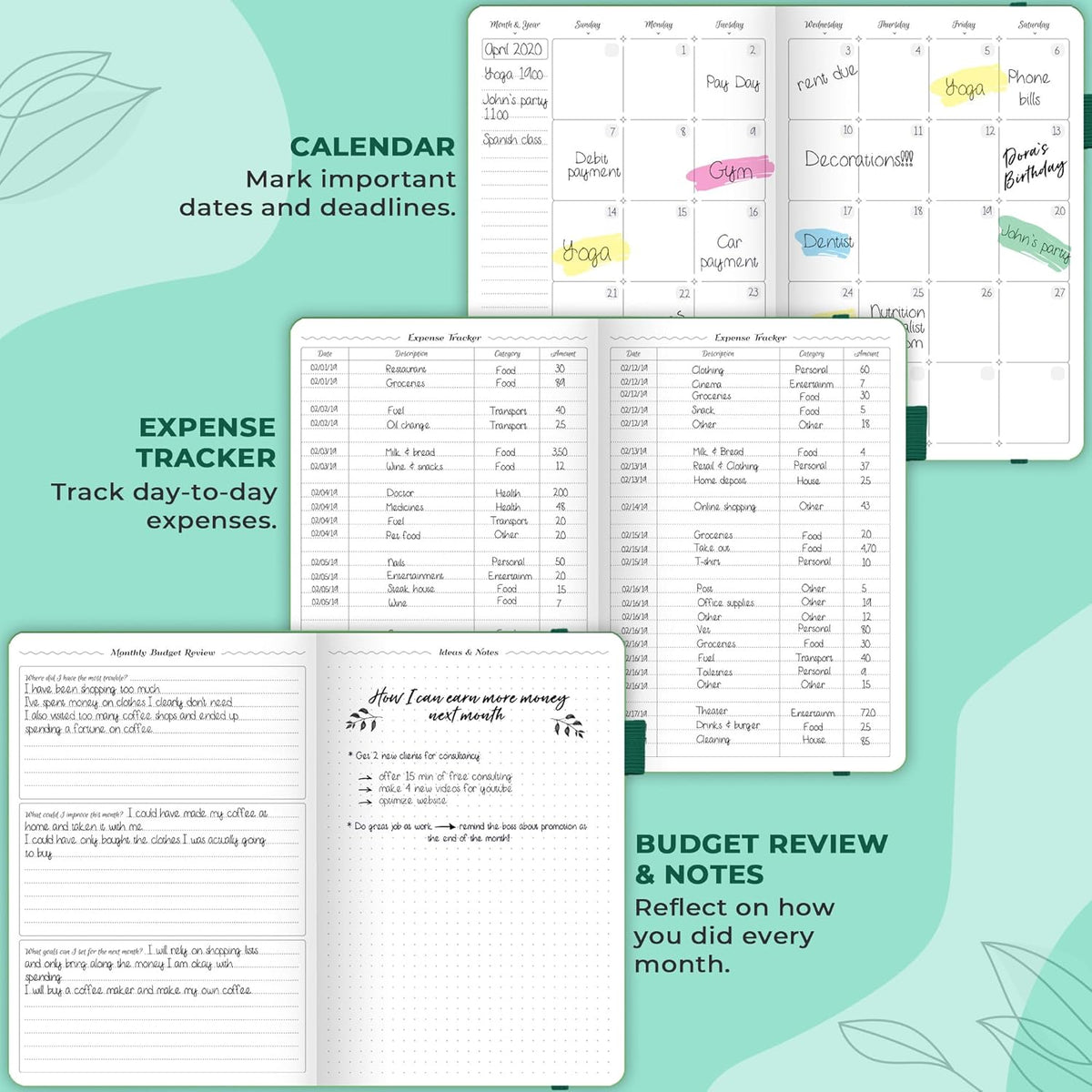 GoGirl Budget Planner – Monthly Financial Planner Organizer Budget Book. Expense Tracker Notebook Journal to Control Money, A5 (Emerald)