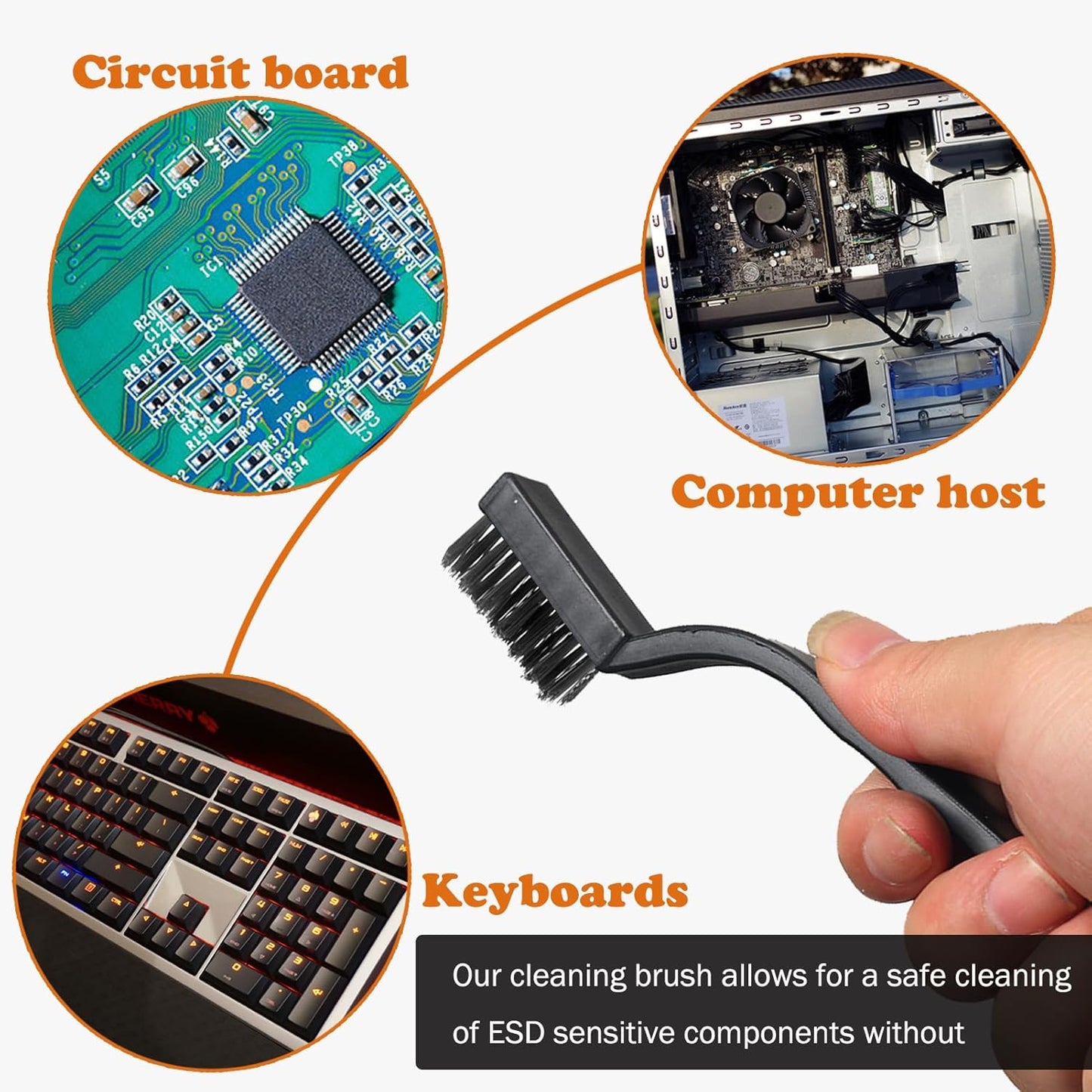 10PCS Anti Static ESD Cleaning Brush Kit, Keyboard PCB Motherboards Circuit Boards Electronic Devices Tool Set, Black