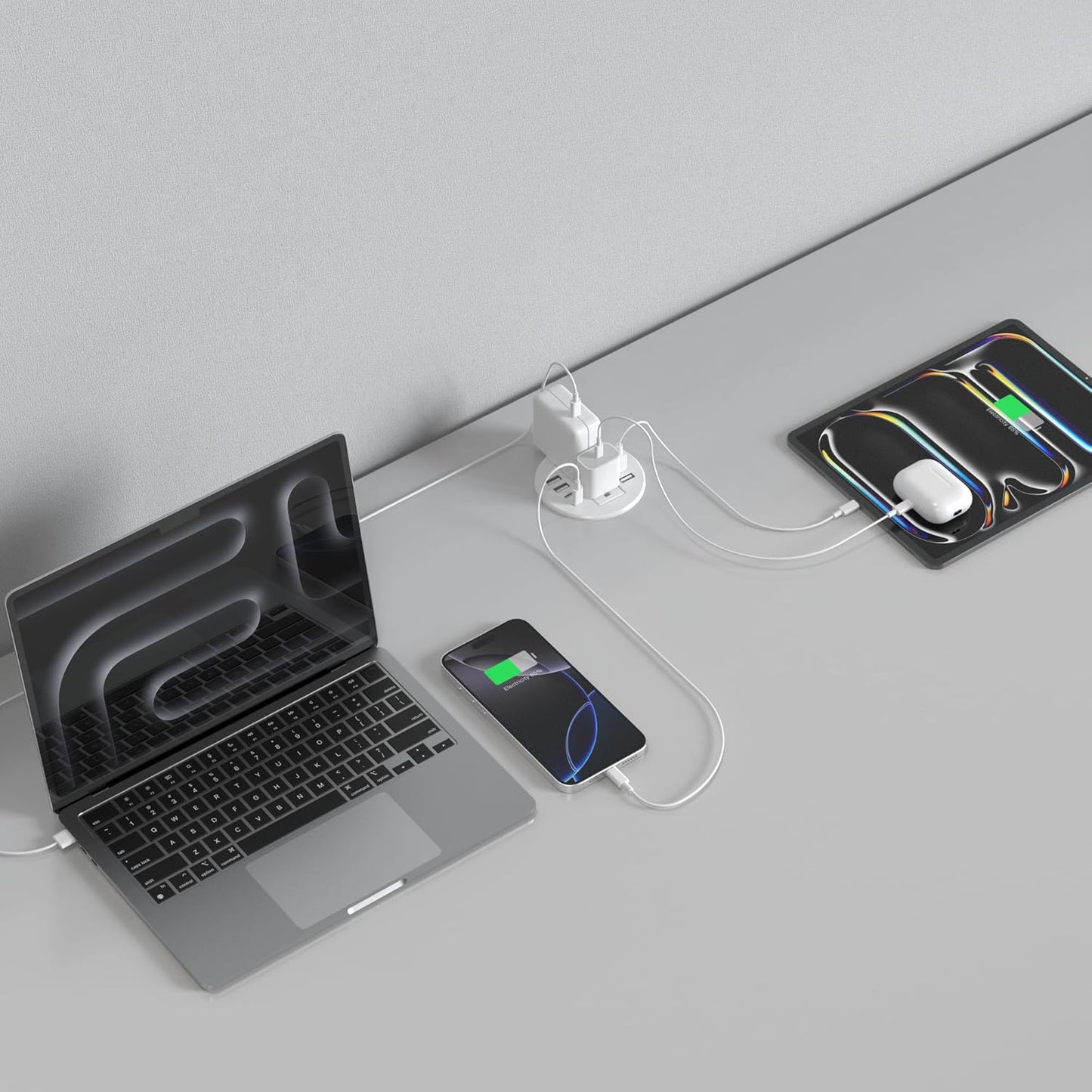 Jgstkcity Power Strip,Desktop Recessed Power Grommet,40W Total USB C Fast Charging,3.15-Inch Hole, 4 Outlets & 8 Ports, Ideal for Desktop & Countertop Flush Mount Outlet