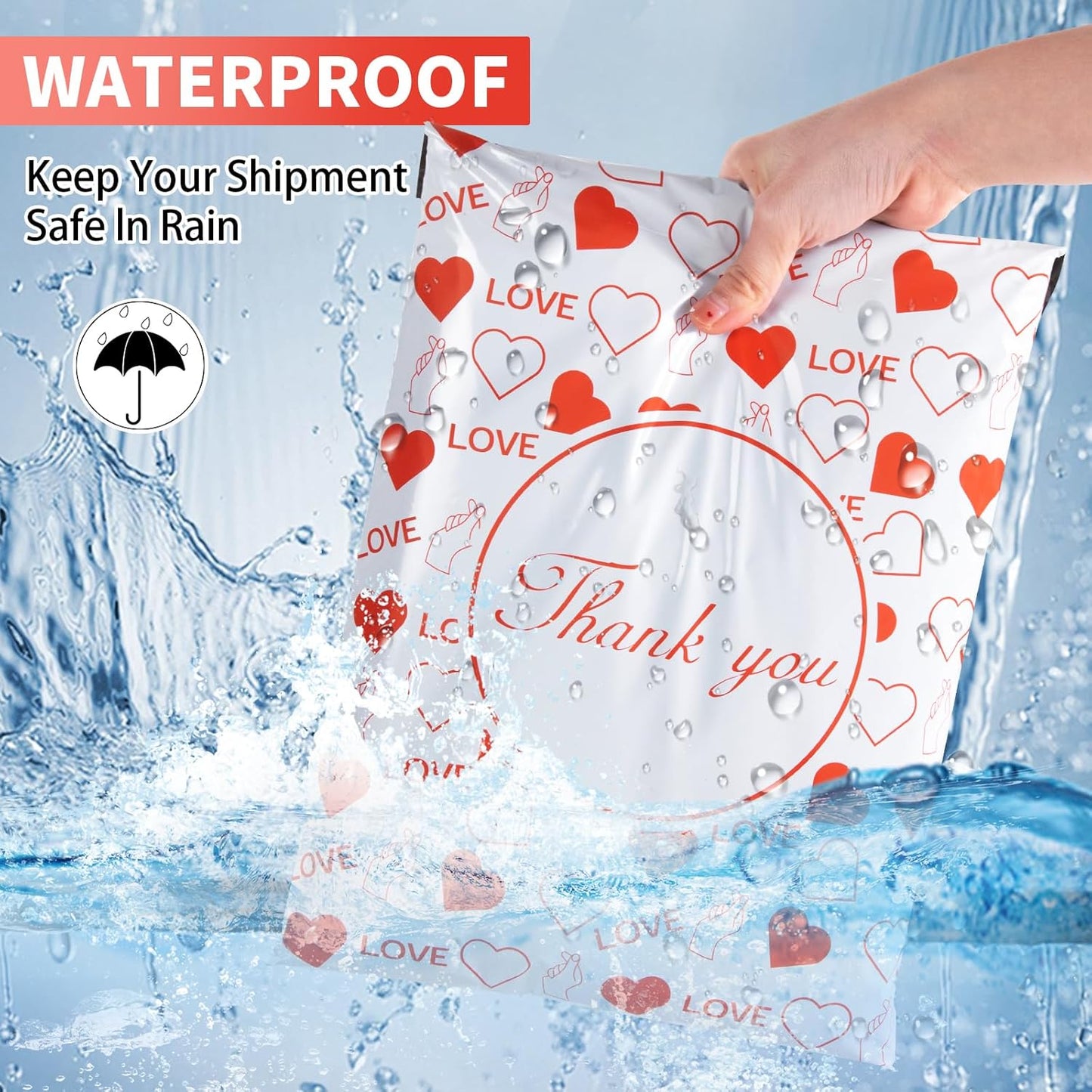 Oududianzi Poly Mailers 10x13, 100PCS Poly Shipping Bags, Mailing bags, Plastic Packaging Bags, Mailers Poly Bags for shipping, Shipping Envelopes, Small business packaging supplies - Red Heart