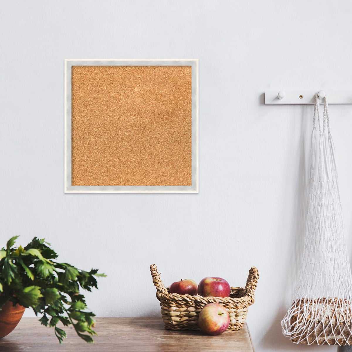 Amanti Art Natural Cork Board for Wall, 15x15 Vision Board with White Frame, Small Corkboard Office Decor for Home Organization, Modern Corkboard Pinboard to Display Items for Home Organization in