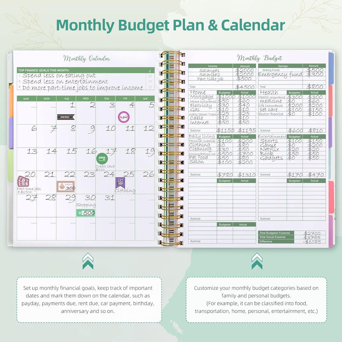 SOLIGT 8.5 x 11 inches Large Budget Planner and Monthly Bill Organizer – Premium Hardcover Budget Book with 12 Pockets for Savings, Debt, Expense Tracking – Budget Tracker with Stickers