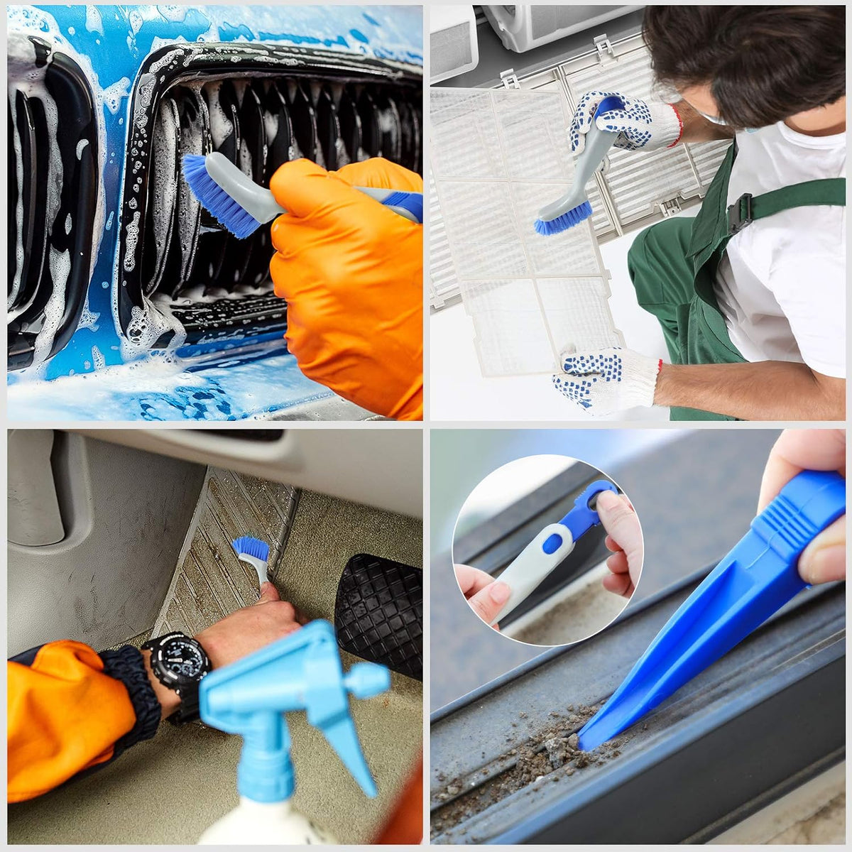 Patelai 4 Pieces Cleaning Brush Sets Small Scrub Brush Household Use for Cleaning Bottle Sink Kitchen Sink Corner Dish Edge Grout Bathroom Sliding Door Window Track(White, Blue)