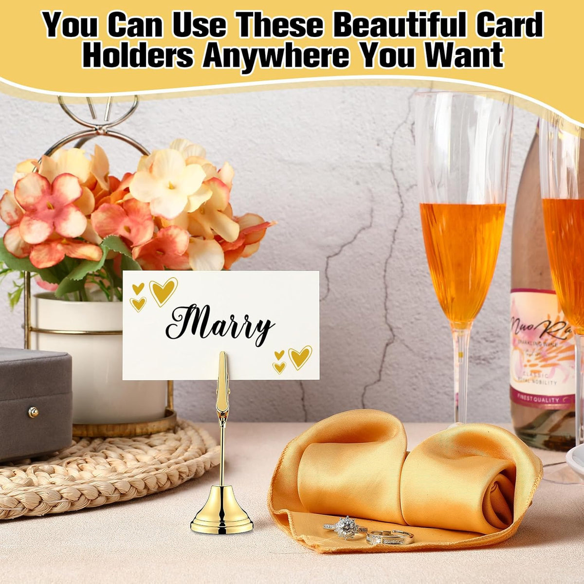 12 Pcs Table Number Holders 3 Inch Place Card Holder with Alligator Clip Metal Table Card Holders Table Number Stands Table Sign Holders for Photos, Food Signs, Birthdays, Weddings (Gold)