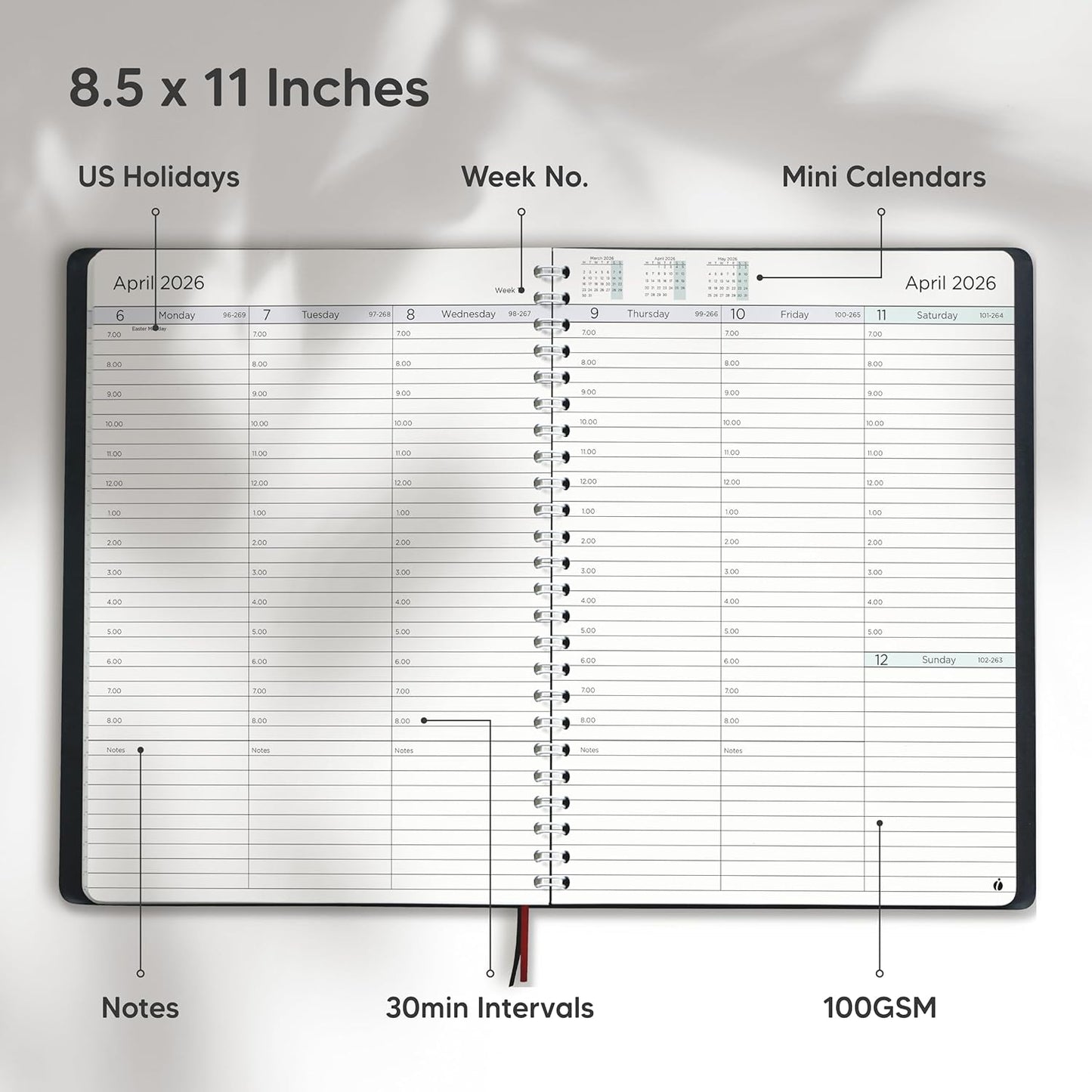 2026 Planner Weekly and Monthly – Hourly Appointment Book 2026 – Softcover, Twin-Wire Binding – Teacher Planner, Simple Design for Productivity – 8.5 x 11