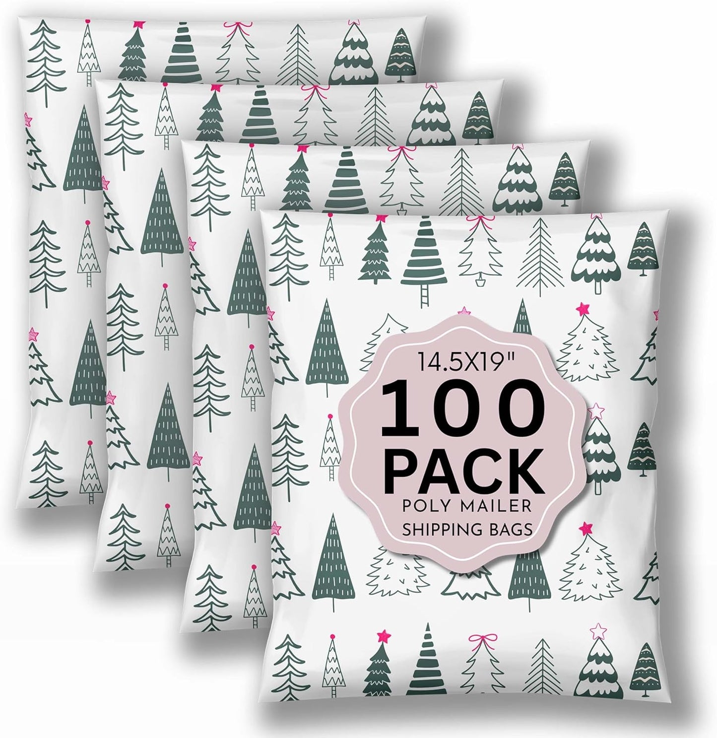 Christmas Shipping Bags Envelope 14x19 Holiday Shipping Supplies Poly Mailers for Small Business Boutique Mailing Bags for Clothing Cute Designer Polymailer - 100 Pack Festive Forest