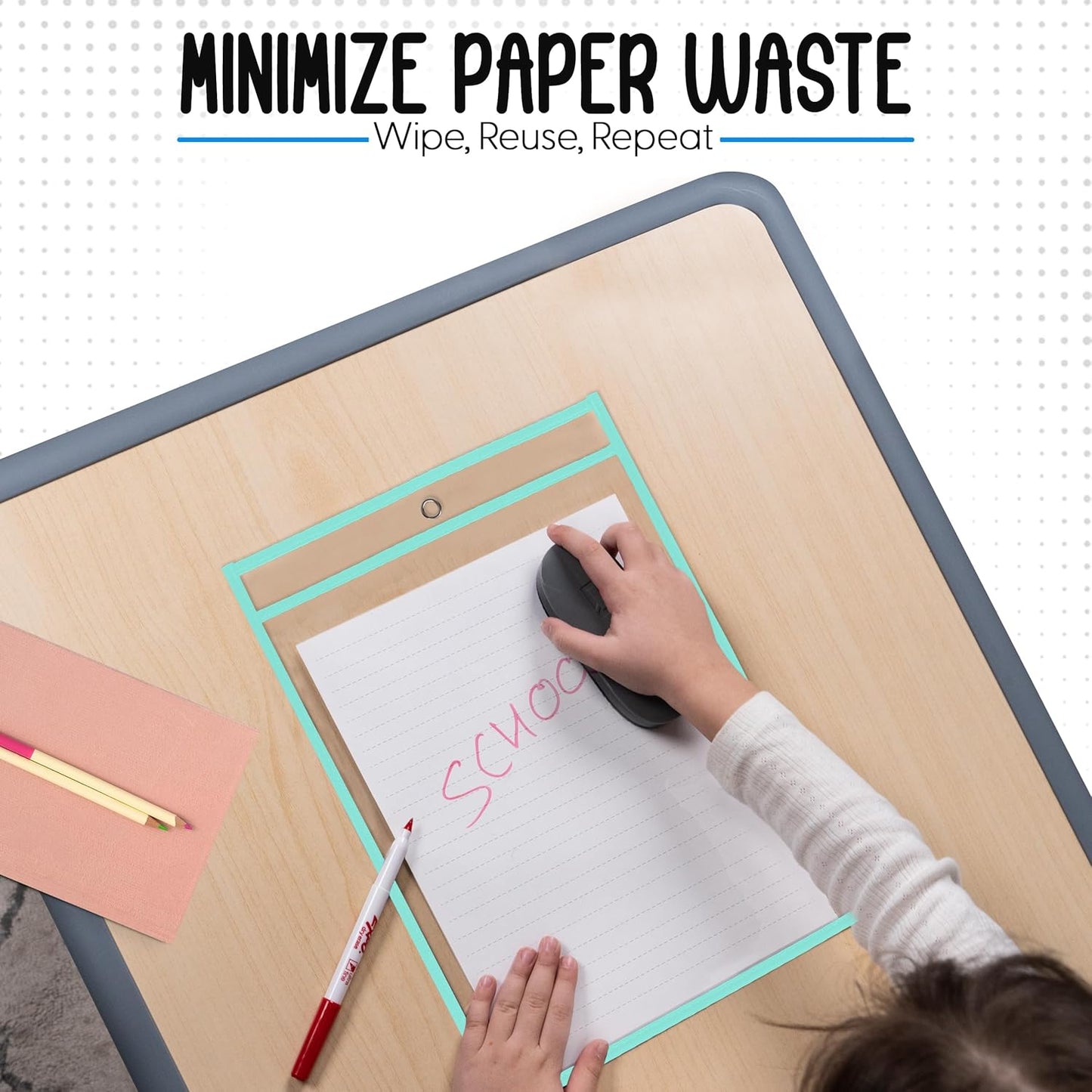 Essex Wares - 6 Pack, Seafoam, Durable Water-Resistant Dry Erase Pocket Document Protectors, 10" Wide x 13.5" Tall - Dry Erase Clear Plastic Sleeves - Reusable & Easy Erase Plastic Invoice Holders