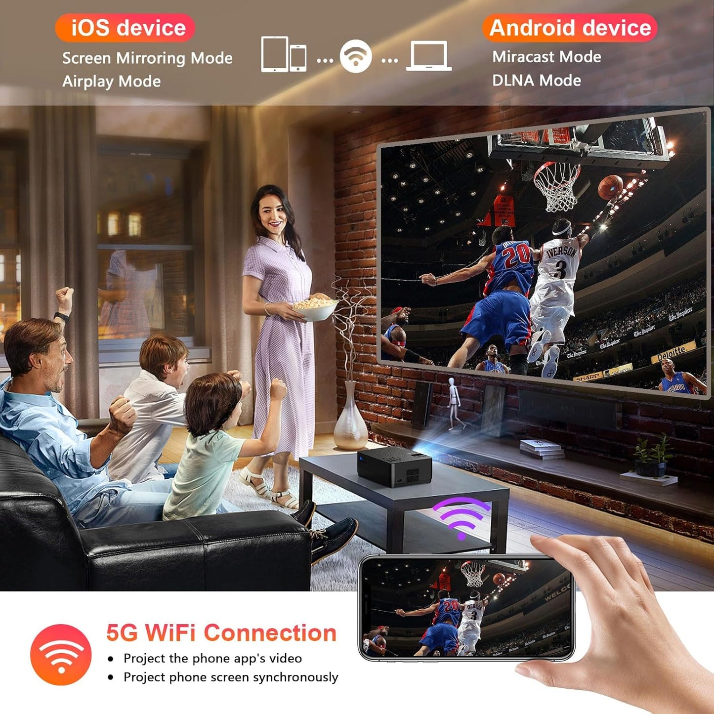 5G WiFi Bluetooth Native 1080P Projector[Projector Screen and Carrying Bag Included], CEBORY 15000LM Full HD Movie Projector,300" Display 4k Home Video Projector,Compatible with HDMI/USB/PHONE/Laptop
